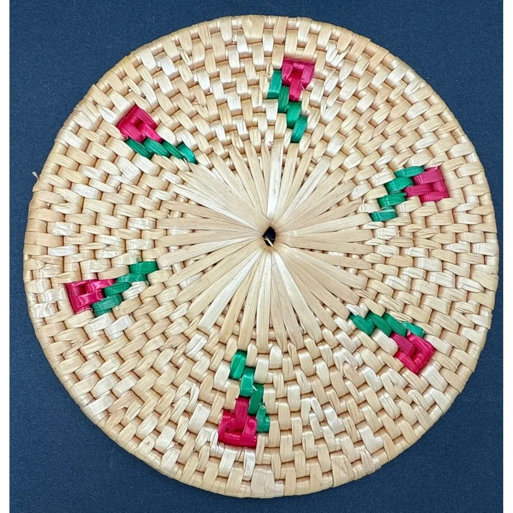 Lot‎ Of 3 Vintage Raffia Trivets Woven Wicker Grass Straw Hot Pads Boho Retro
